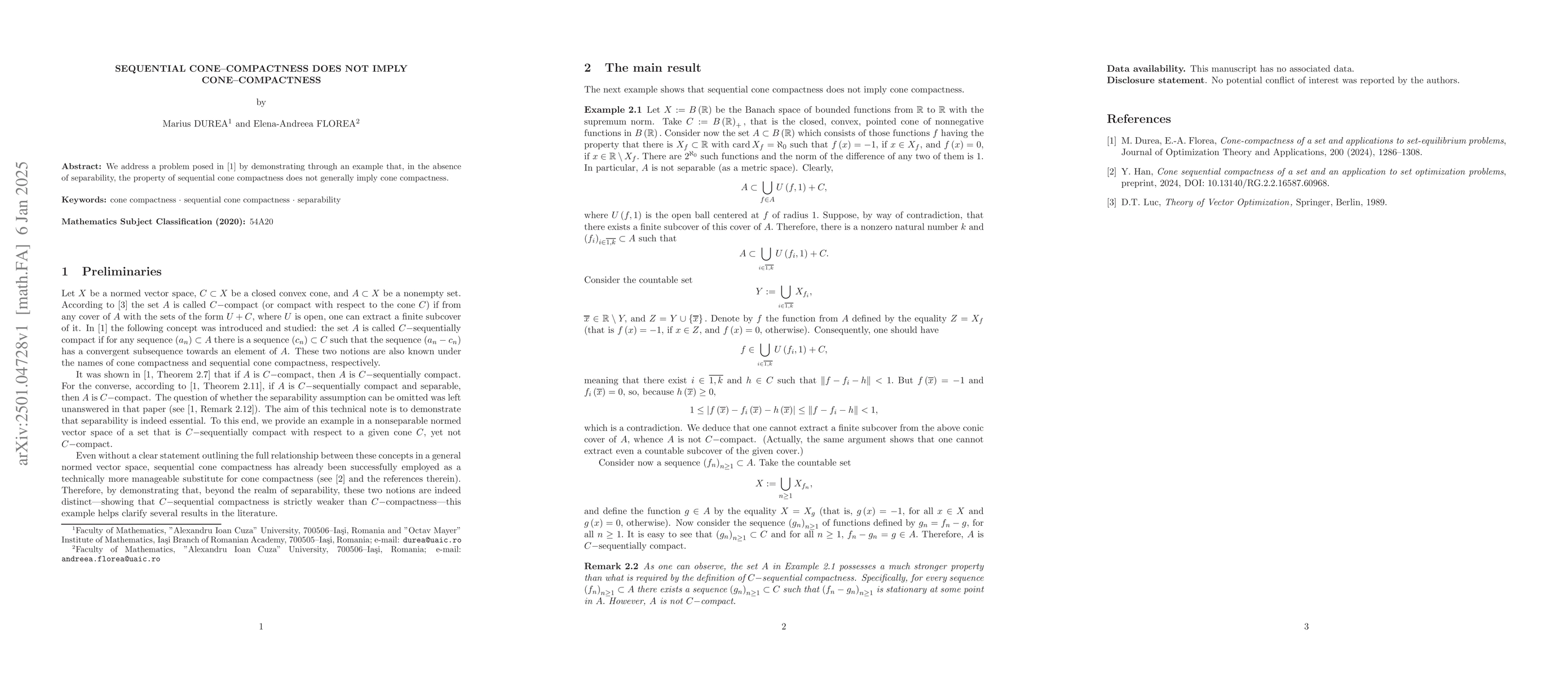 Thumbnail for Sequential cone-compactness does not imply cone-compactness