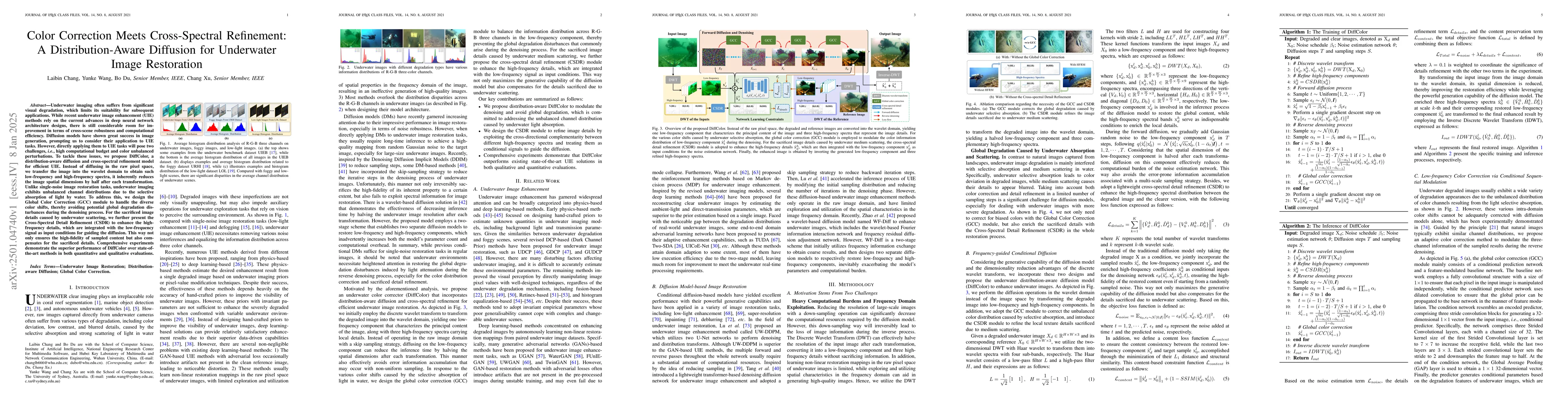 Thumbnail for Color Correction Meets Cross-Spectral Refinement: A Distribution-Aware
  Diffusion for Underwater Image Restoration