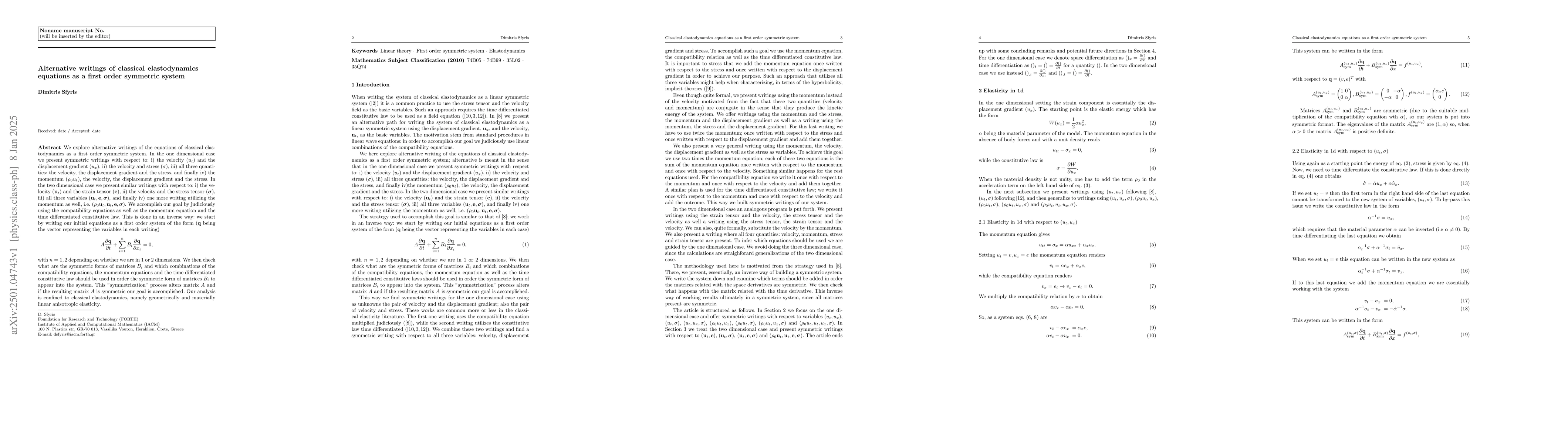 Thumbnail for Alternative writings of classical elastodynamics equations as a first
  order symmetric system