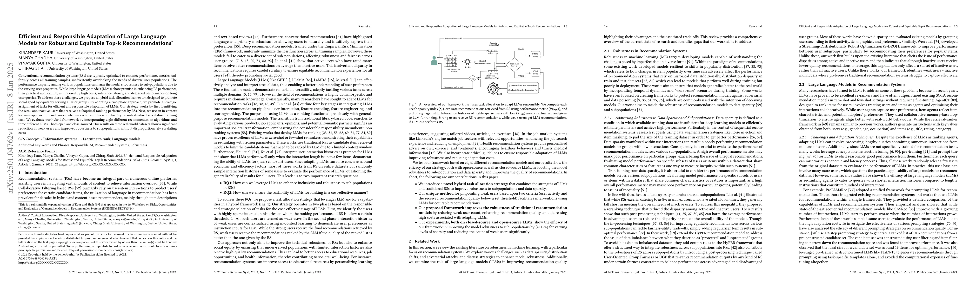 Thumbnail for Efficient and Responsible Adaptation of Large Language Models for Robust
  and Equitable Top-k Recommendations