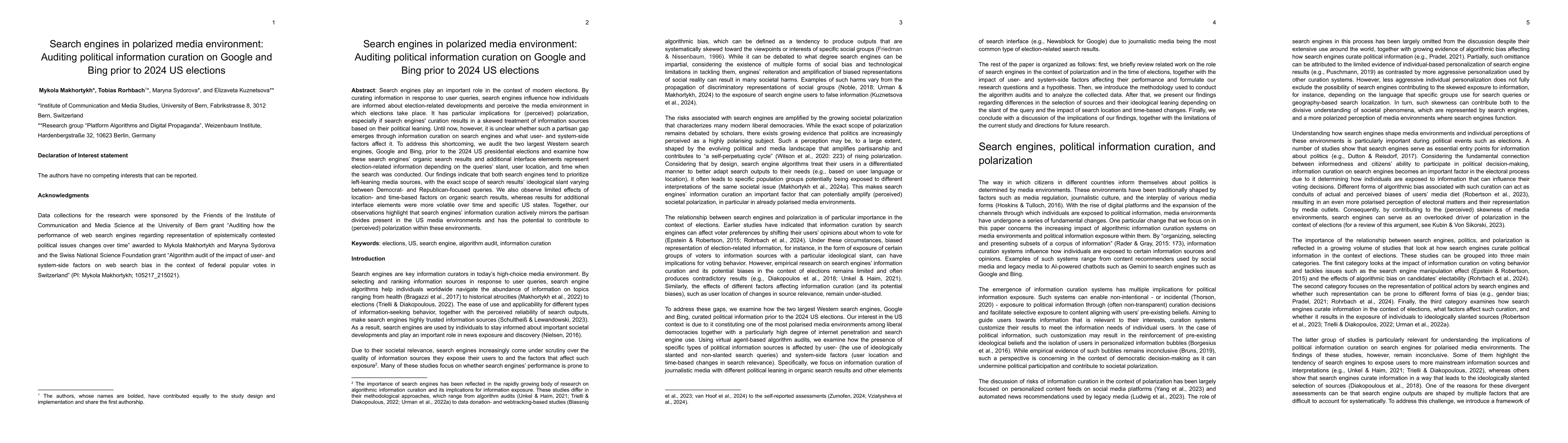 Thumbnail for Search engines in polarized media environment: Auditing political
  information curation on Google and Bing prior to 2024 US elections