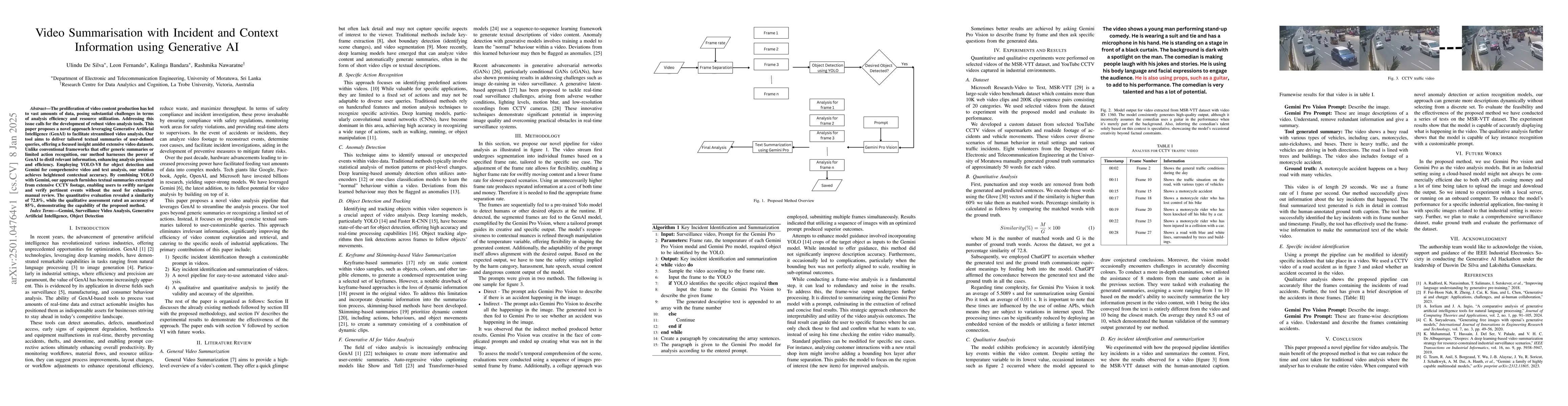 Thumbnail for Video Summarisation with Incident and Context Information using
  Generative AI