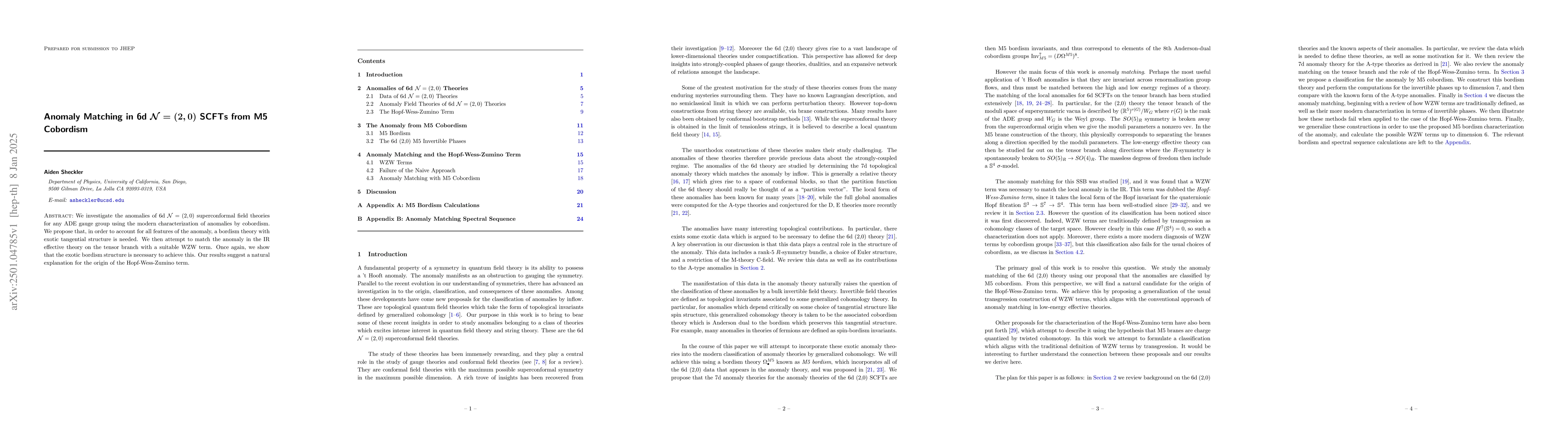 Thumbnail for Anomaly Matching in 6d $\mathcal{N}=(2,0)$ SCFTs from M5 Cobordism