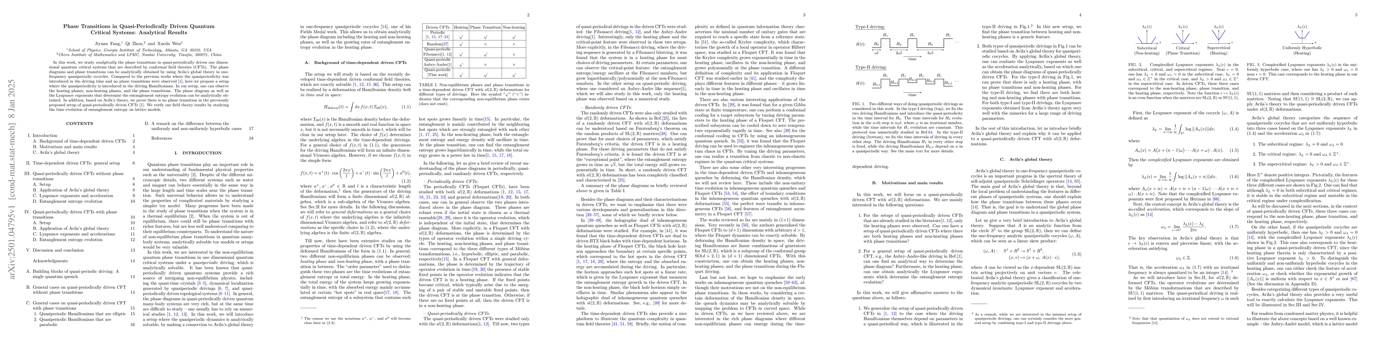 Thumbnail for Phase Transitions in Quasi-Periodically Driven Quantum Critical Systems:
  Analytical Results
