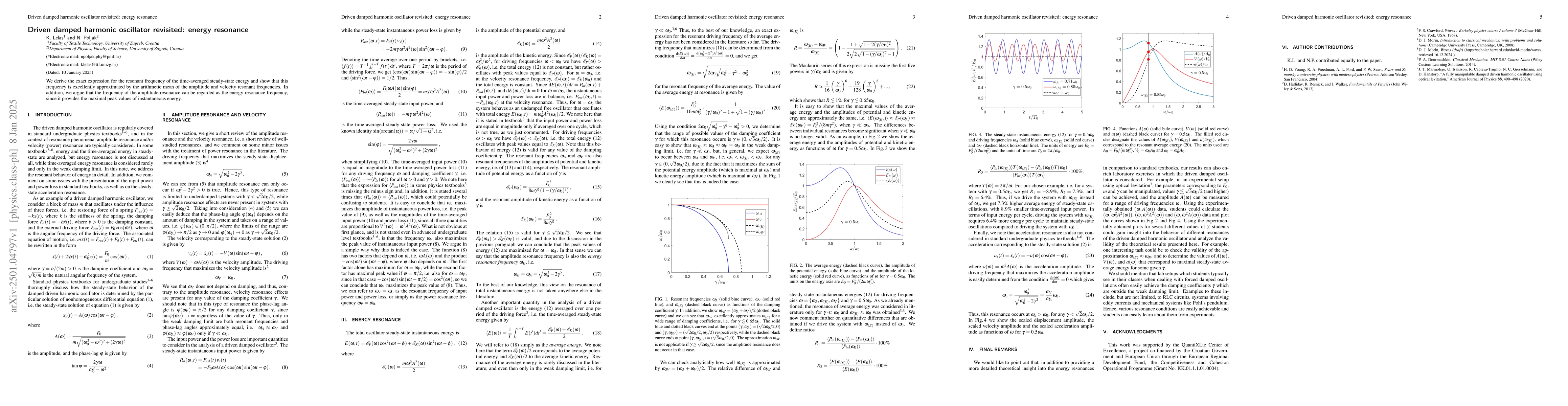 Thumbnail for Driven damped harmonic oscillator revisited: energy resonance