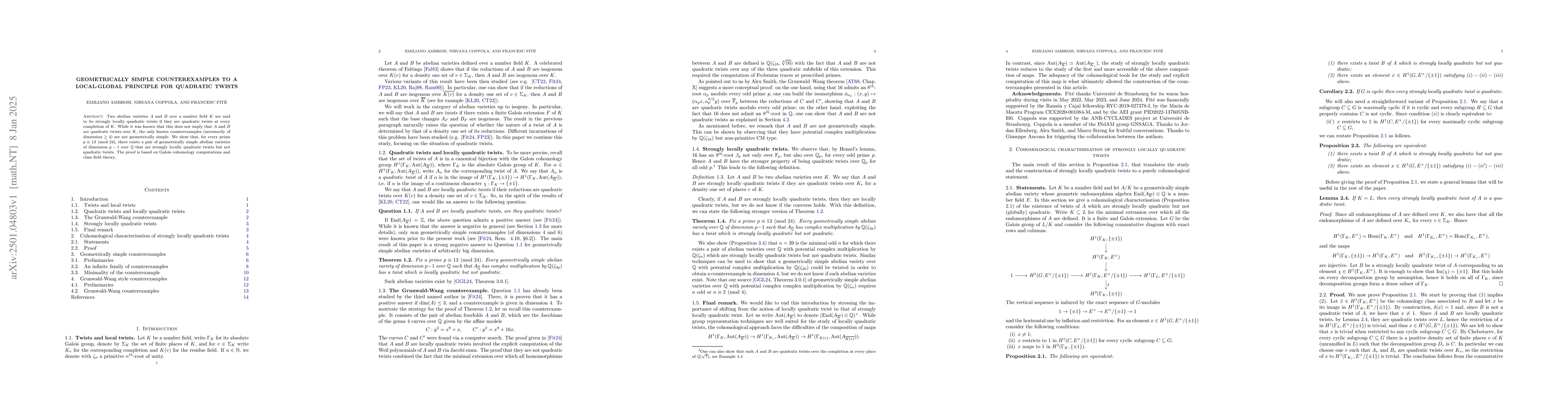 Thumbnail for Geometrically simple counterexamples to a local-global principle for
  quadratic twists