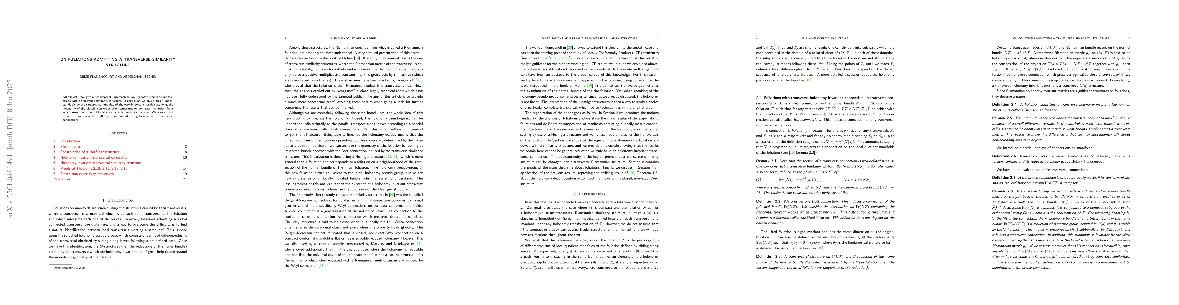 Thumbnail for On foliations admitting a transverse similarity structure