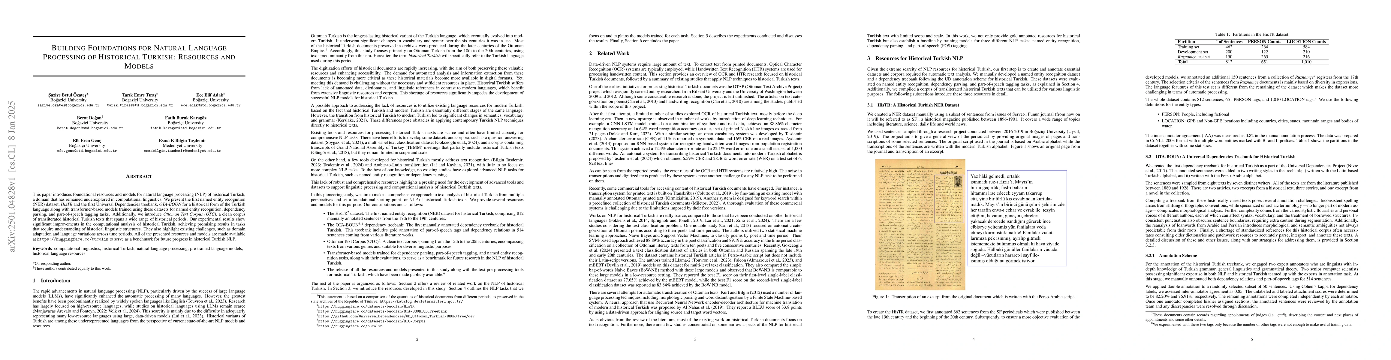 Thumbnail for Building Foundations for Natural Language Processing of Historical
  Turkish: Resources and Models