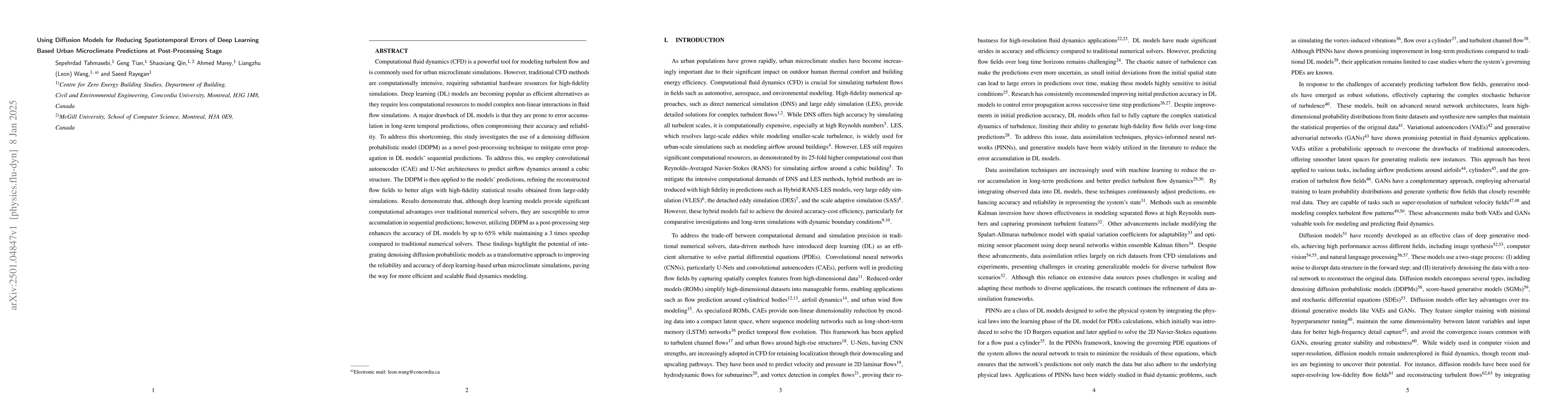 Thumbnail for Using Diffusion Models for Reducing Spatiotemporal Errors of Deep
  Learning Based Urban Microclimate Predictions at Post-Processing Stage