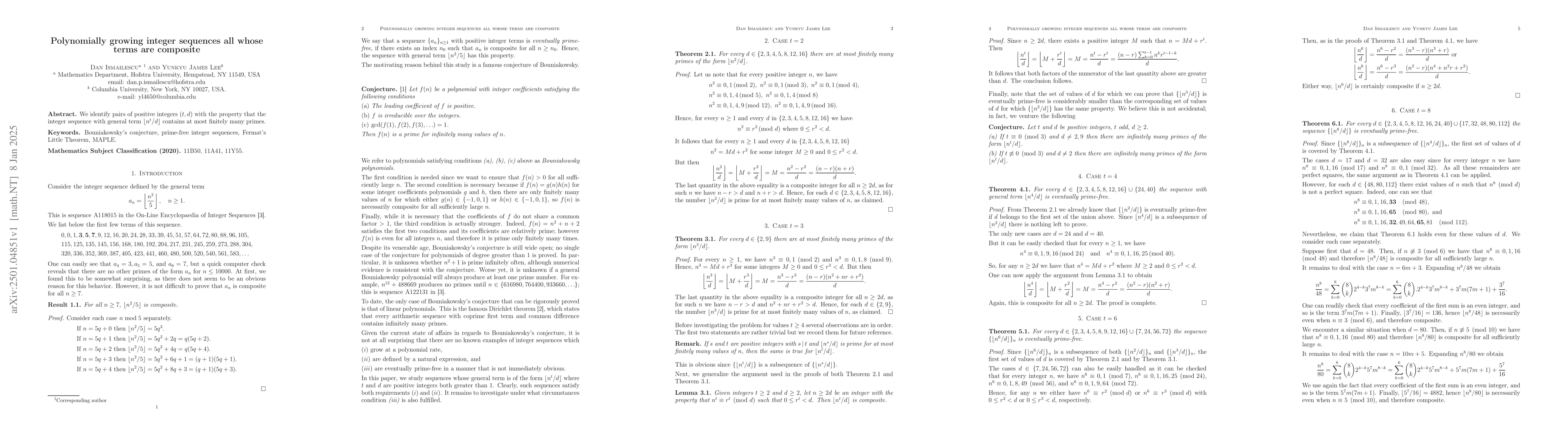 Thumbnail for Polynomially growing integer sequences all whose terms are composite