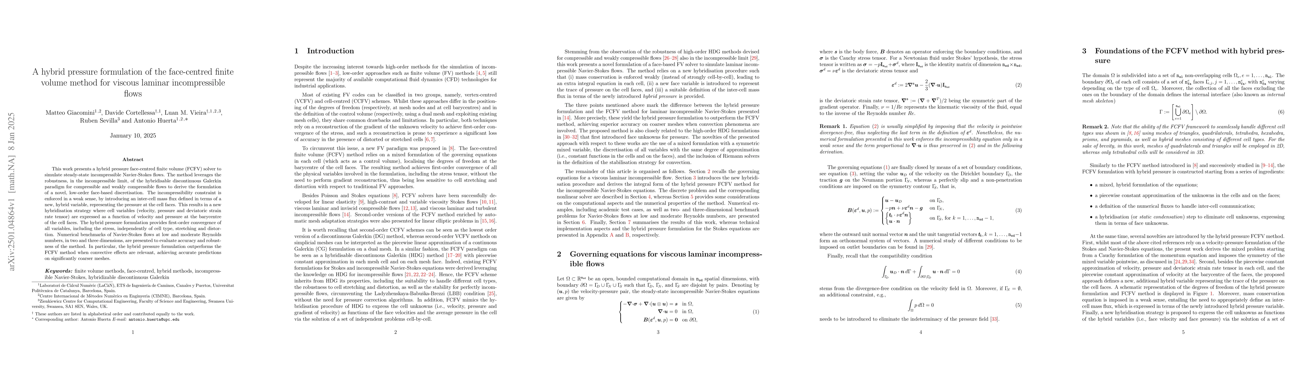 Thumbnail for A hybrid pressure formulation of the face-centred finite volume method
  for viscous laminar incompressible flows