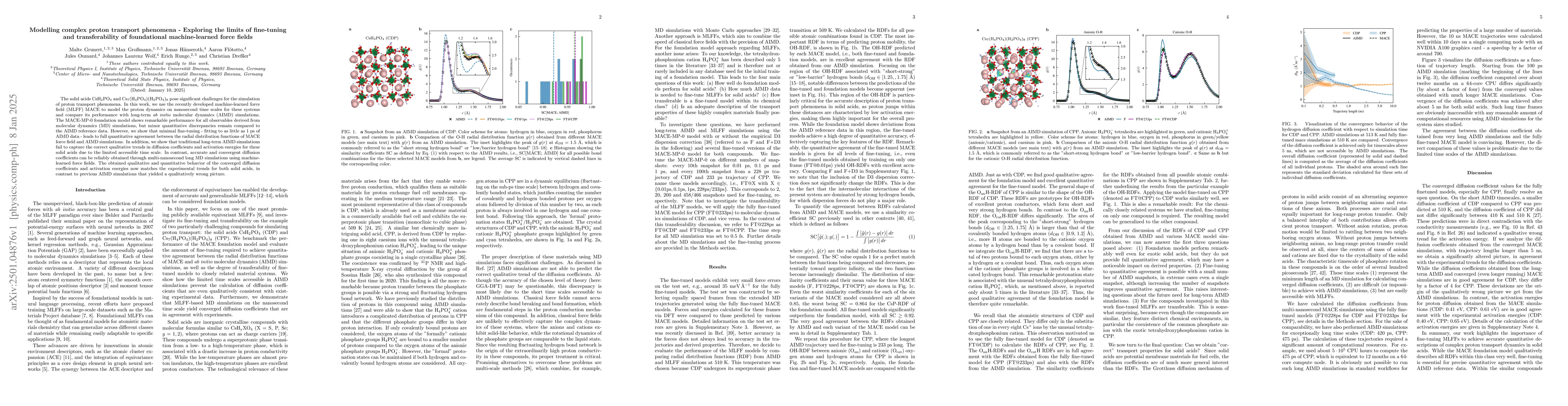 Thumbnail for Modelling complex proton transport phenomena -- Exploring the limits of
  fine-tuning and transferability of foundational machine-learned force fields