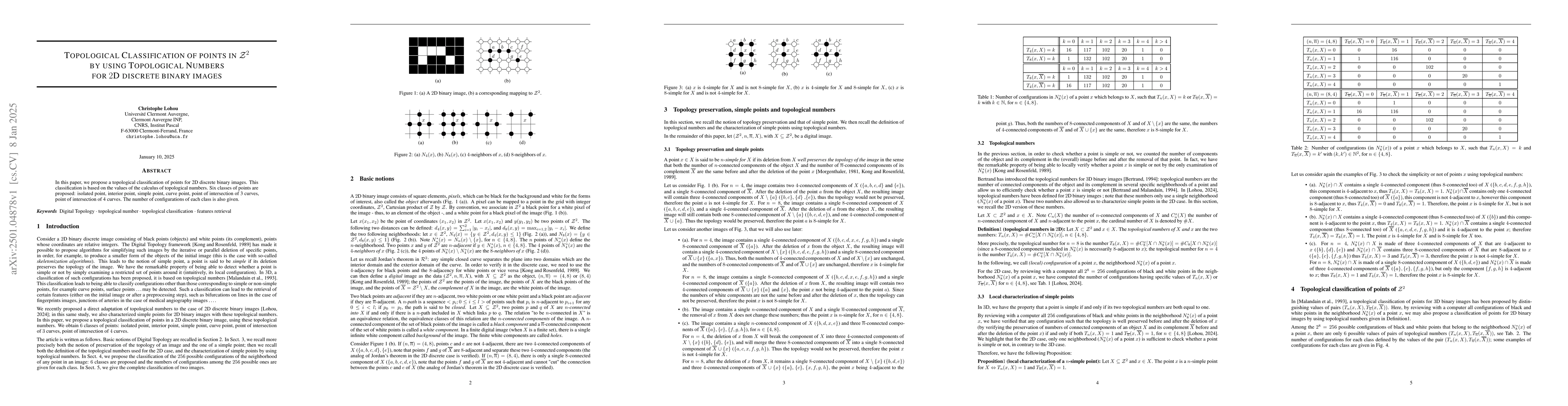 Thumbnail for Topological Classification of points in $Z^2$ by using Topological
  Numbers for $2$D discrete binary images