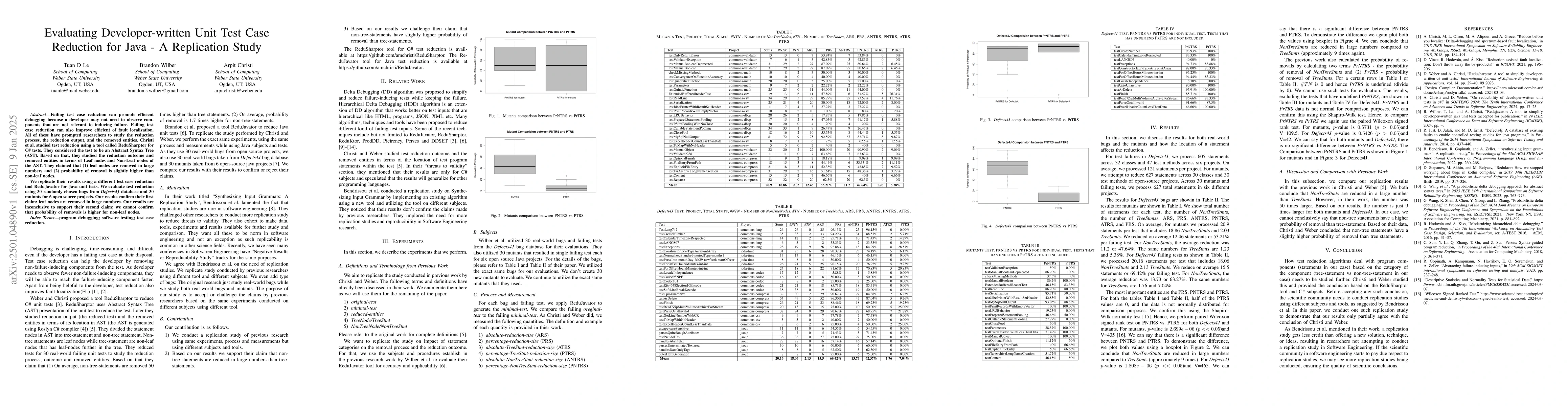 Thumbnail for Evaluating Developer-written Unit Test Case Reduction for Java -- A
  Replication Study