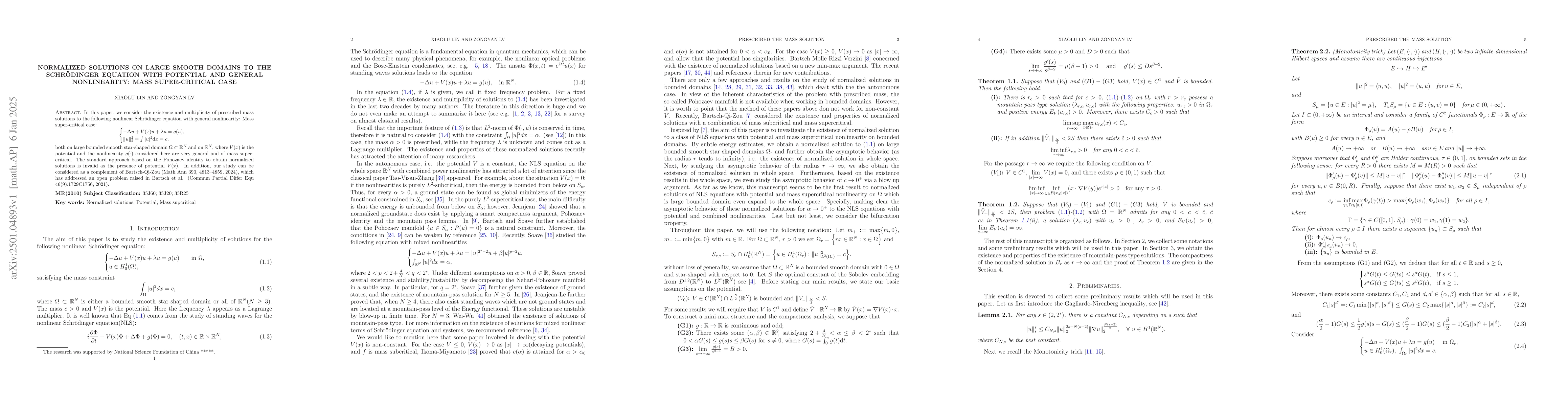Thumbnail for Normalized Solutions on large smooth domains to the Schrödinger
  equation with potential and general nonlinearity: Mass super-critical case