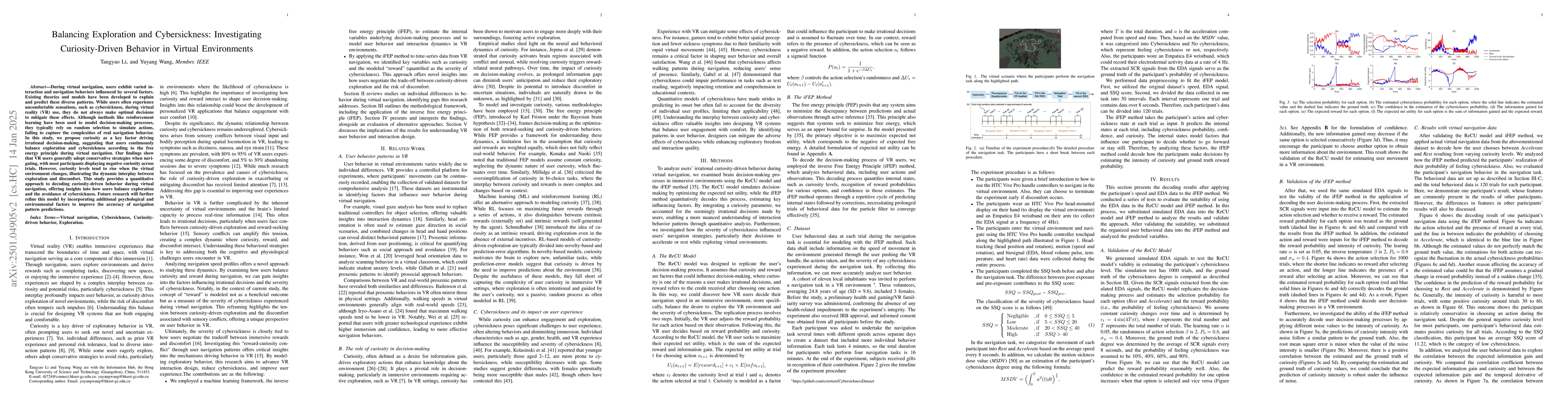 Thumbnail for Balancing Exploration and Cybersickness: Investigating Curiosity-Driven
  Behavior in Virtual Environments