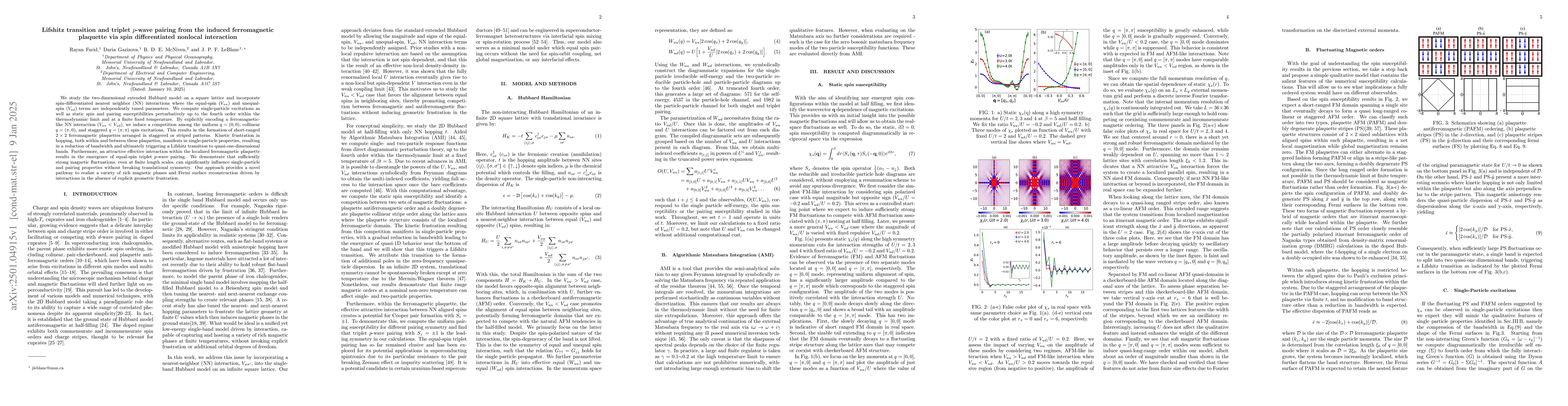 Thumbnail for Lifshitz transition and triplet $p$-wave pairing from the induced
  ferromagnetic plaquette via spin differentiated nonlocal interaction