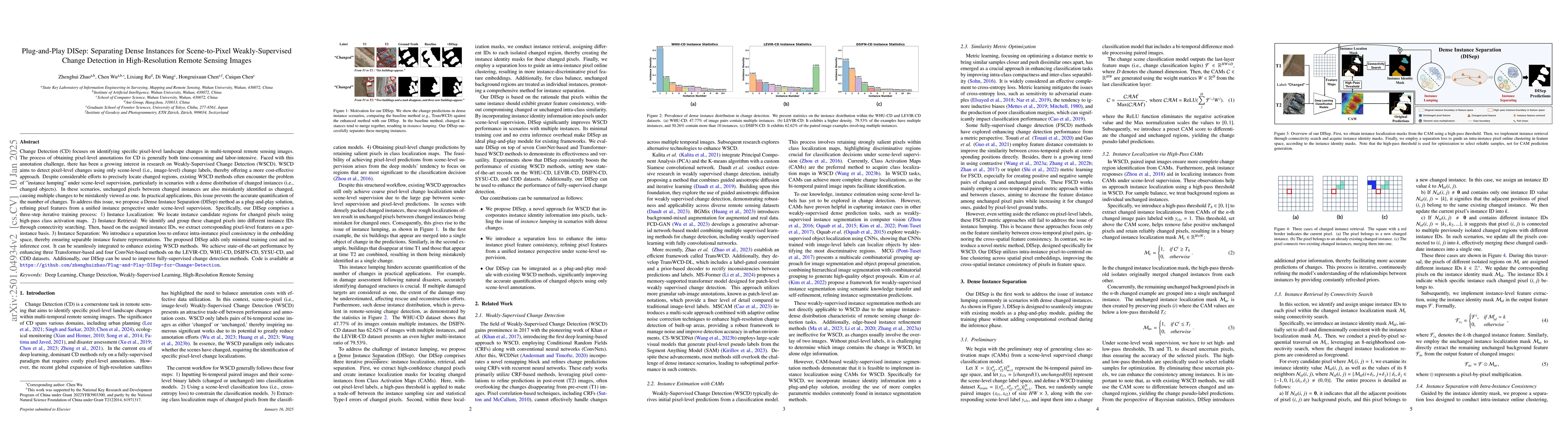 Thumbnail for Plug-and-Play DISep: Separating Dense Instances for Scene-to-Pixel
  Weakly-Supervised Change Detection in High-Resolution Remote Sensing Images