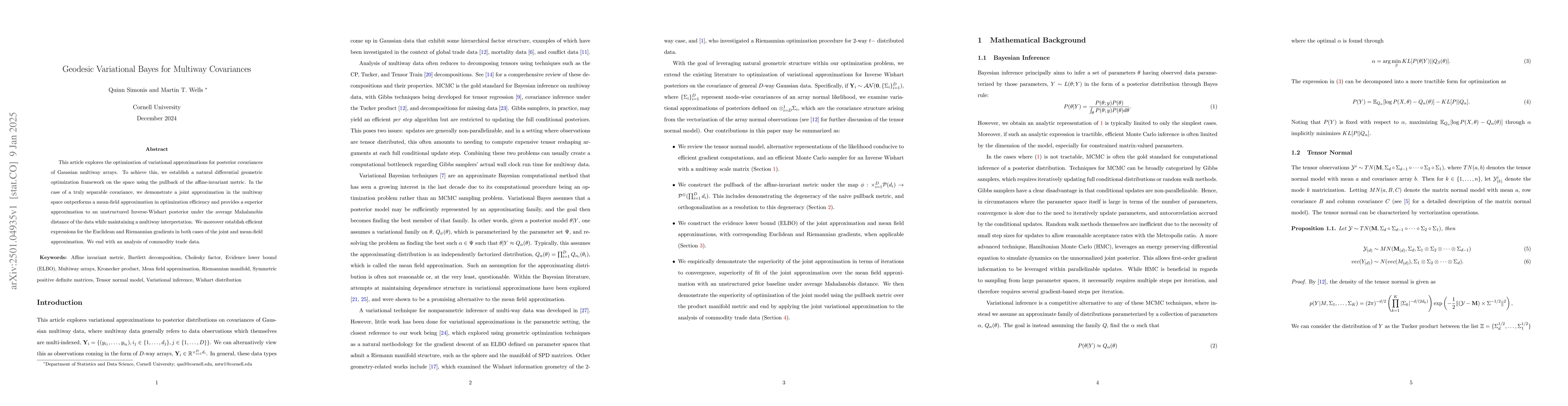 Thumbnail for Geodesic Variational Bayes for Multiway Covariances