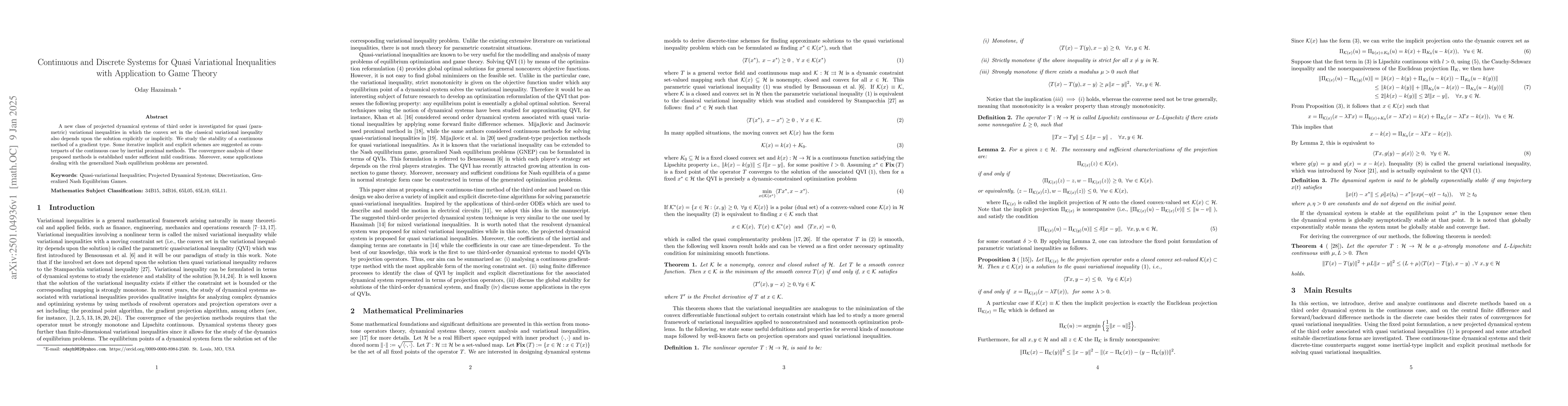 Thumbnail for Continuous and Discrete Systems for Quasi Variational Inequalities with
  Application to Game Theory