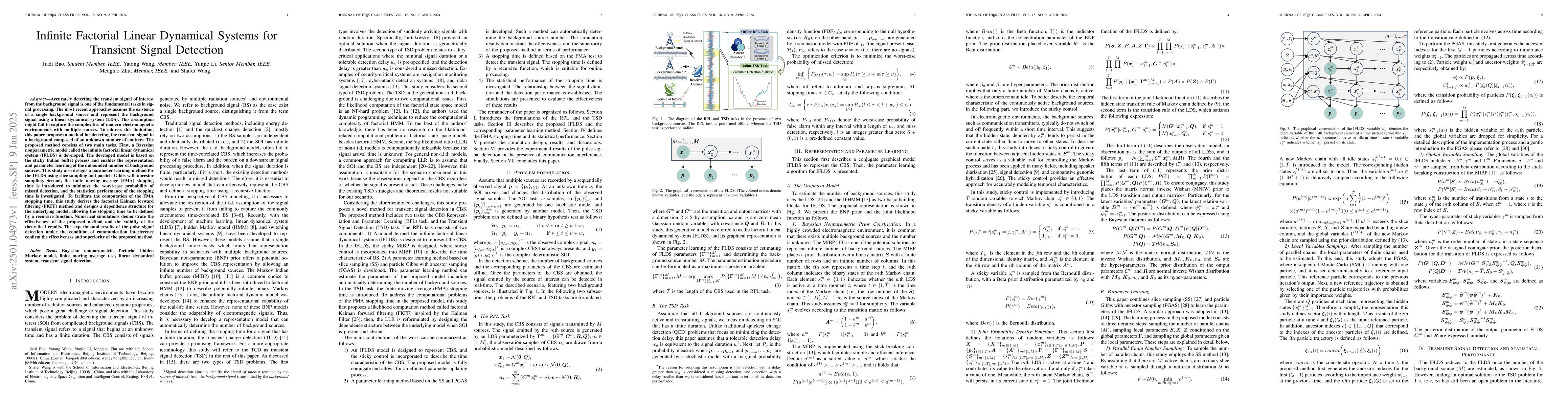 Thumbnail for Infinite Factorial Linear Dynamical Systems for Transient Signal
  Detection