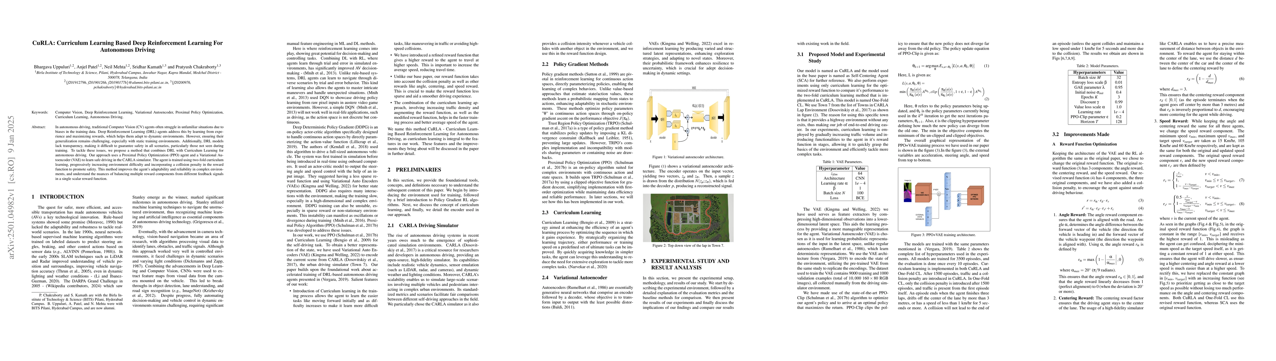 Thumbnail for CuRLA: Curriculum Learning Based Deep Reinforcement Learning for
  Autonomous Driving