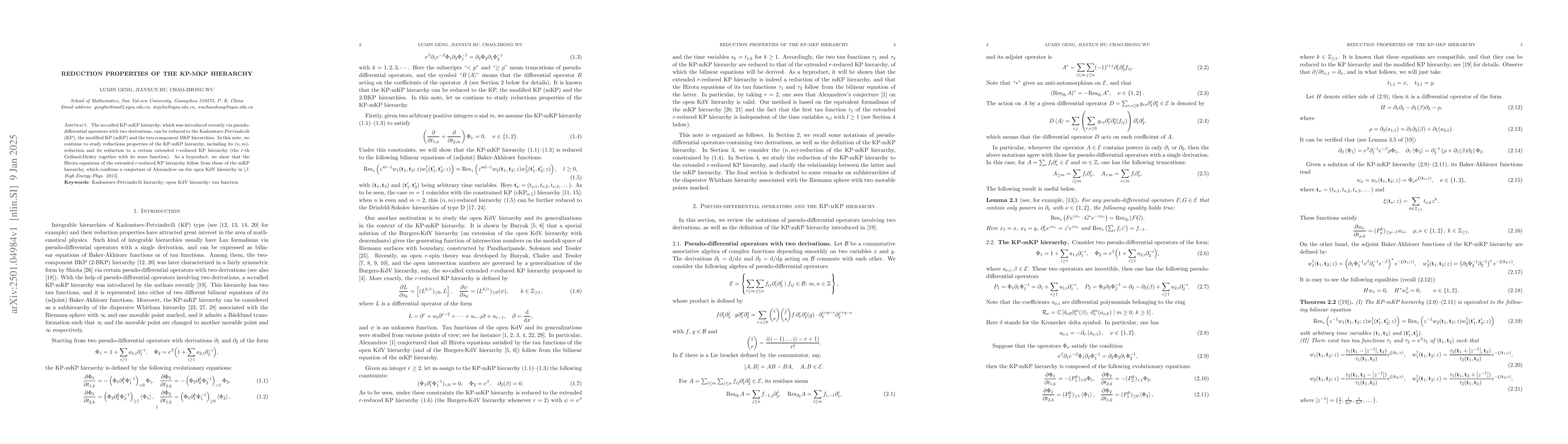 Thumbnail for Reduction properties of the KP-mKP hierarchy