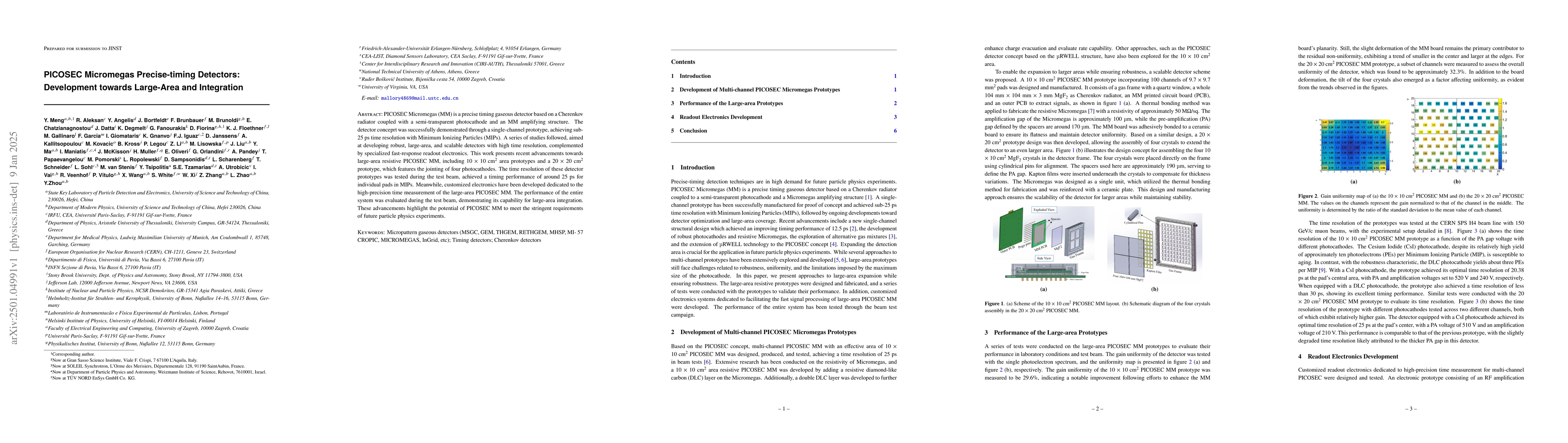 Thumbnail for PICOSEC Micromegas Precise-timing Detectors: Development towards
  Large-Area and Integration