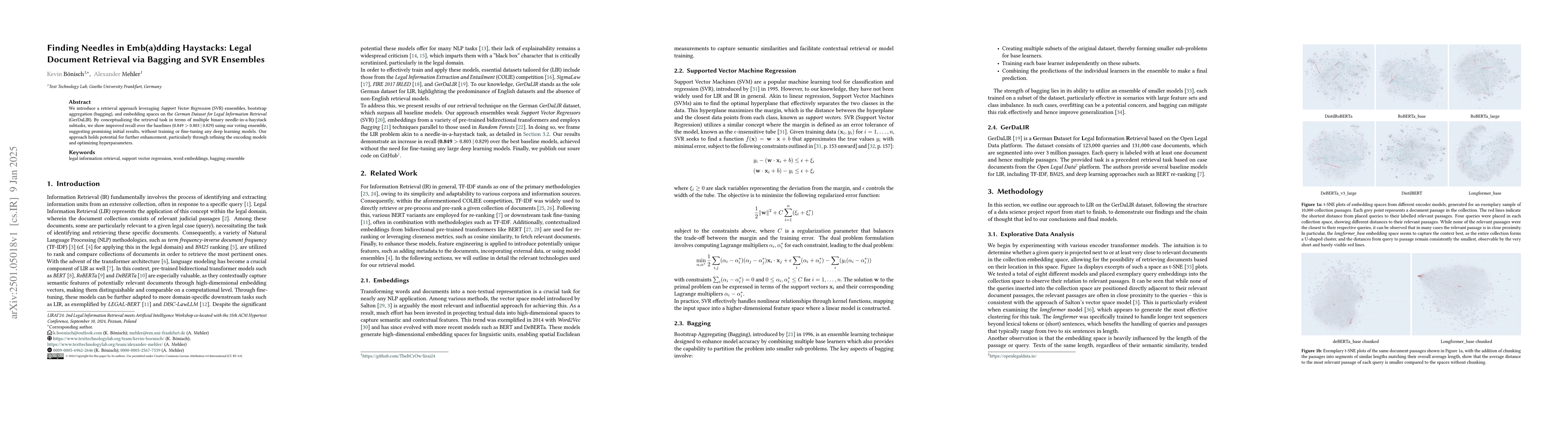 Thumbnail for Finding Needles in Emb(a)dding Haystacks: Legal Document Retrieval via
  Bagging and SVR Ensembles