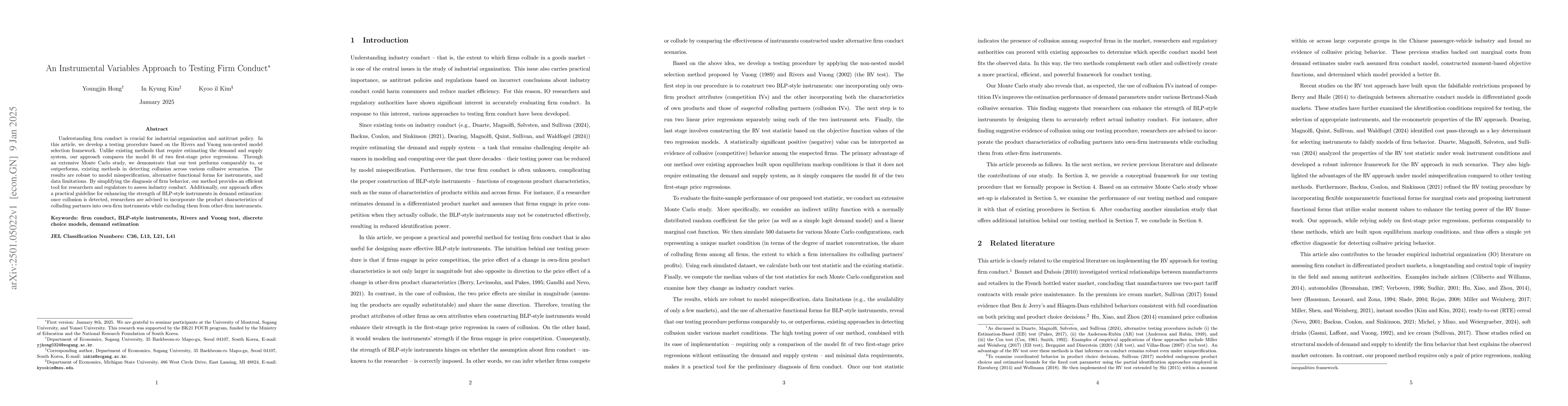 Thumbnail for An Instrumental Variables Approach to Testing Firm Conduct