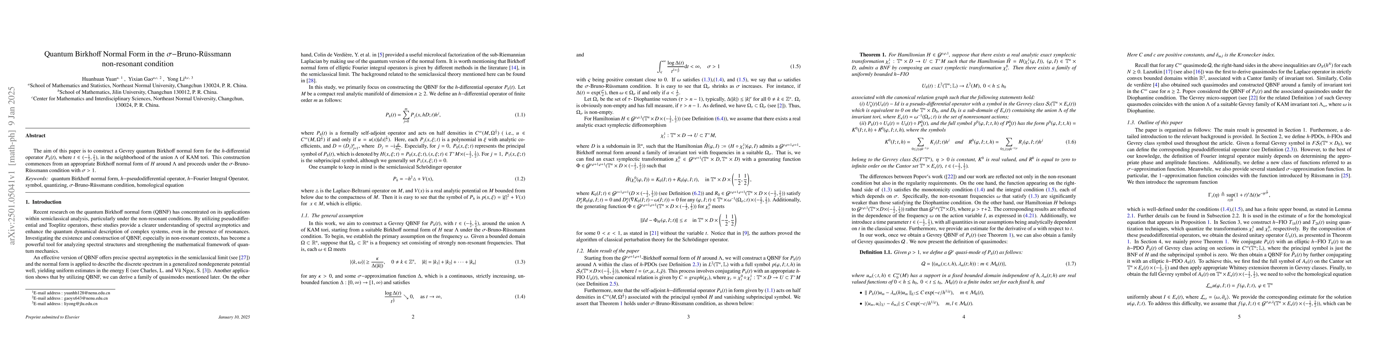 Thumbnail for Quantum Birkhoff Normal Form in the $σ$-Bruno-Rüssmann
  non-resonant condition