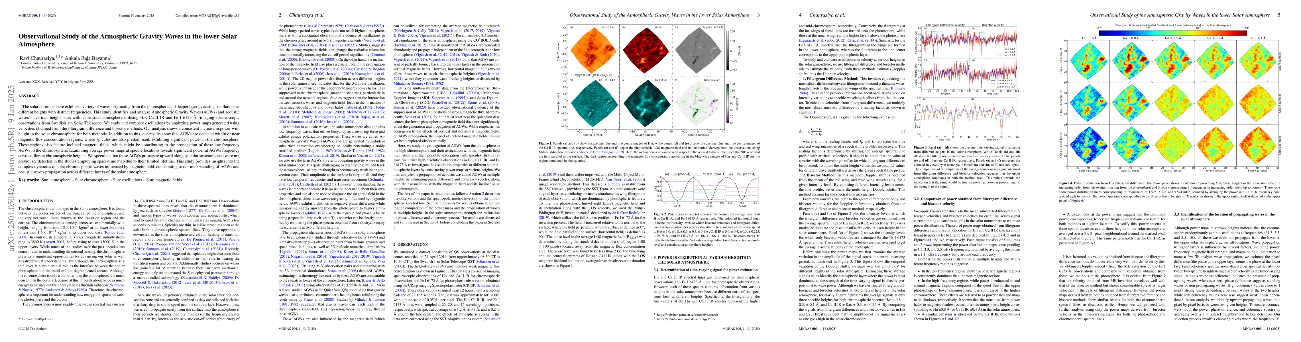 Thumbnail for Observational Study of the Atmospheric Gravity Waves in the lower Solar
  Atmosphere