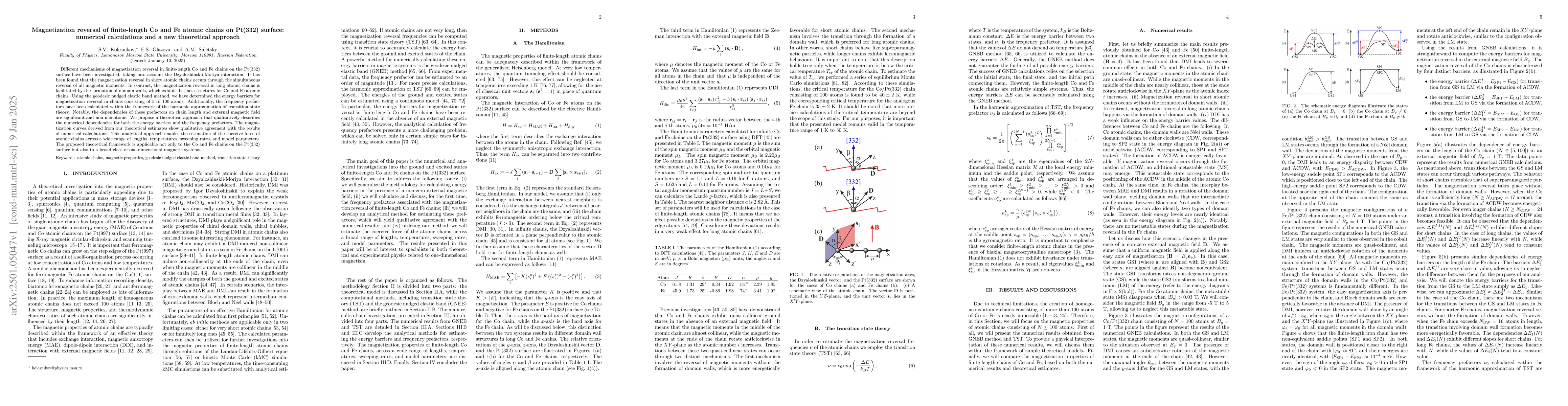 Thumbnail for Magnetization reversal of finite-length Co and Fe atomic chains on
  Pt(332) surface: numerical calculations and a new theoretical approach