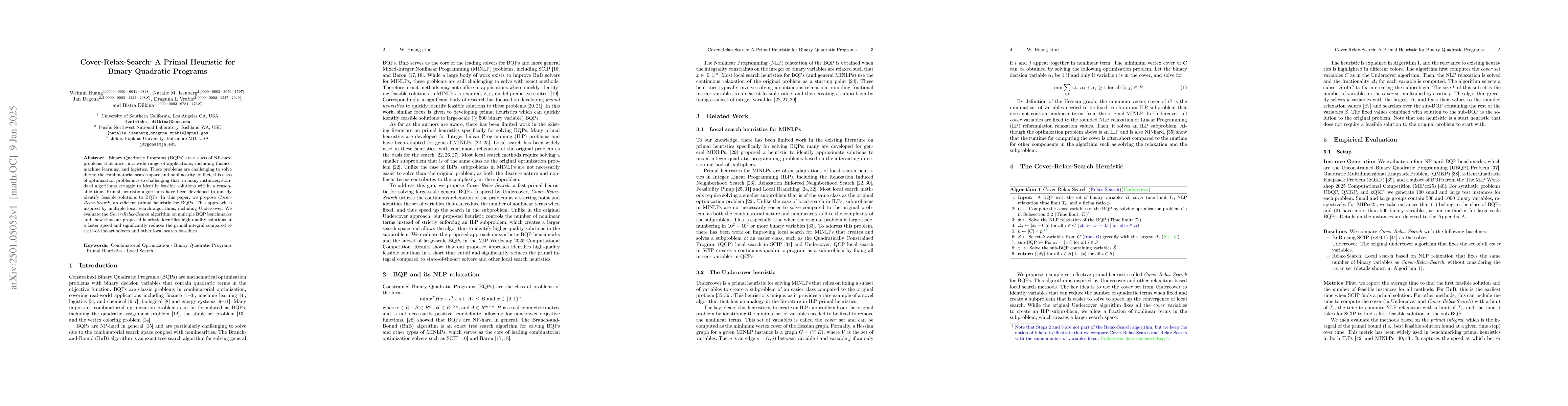 Thumbnail for Cover-Relax-Search: A Primal Heuristic for Binary Quadratic Programs