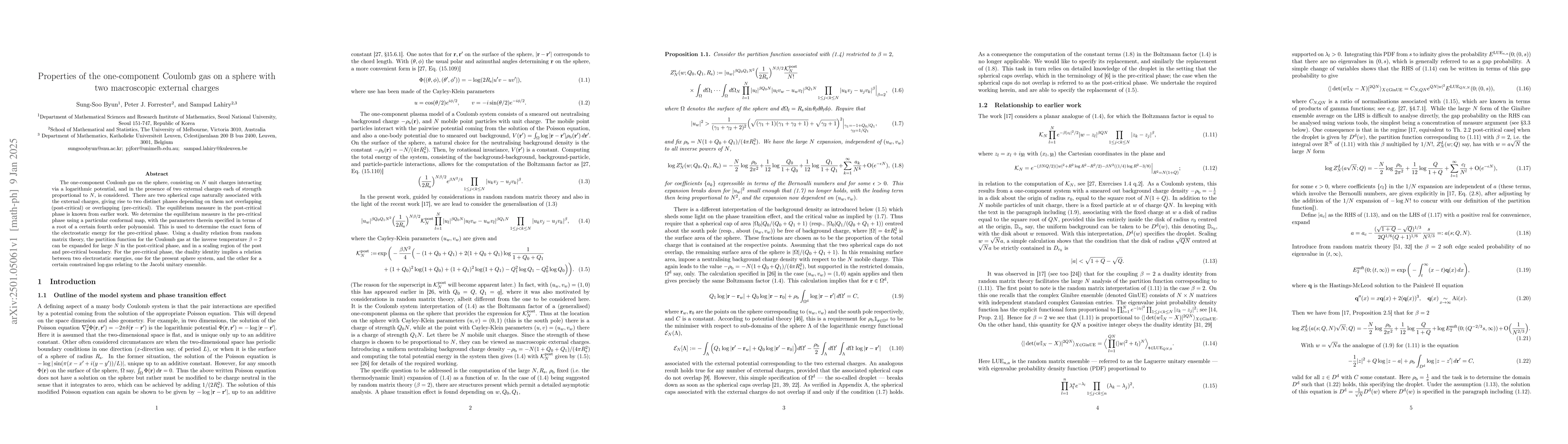 Thumbnail for Properties of the one-component Coulomb gas on a sphere with two
  macroscopic external charges