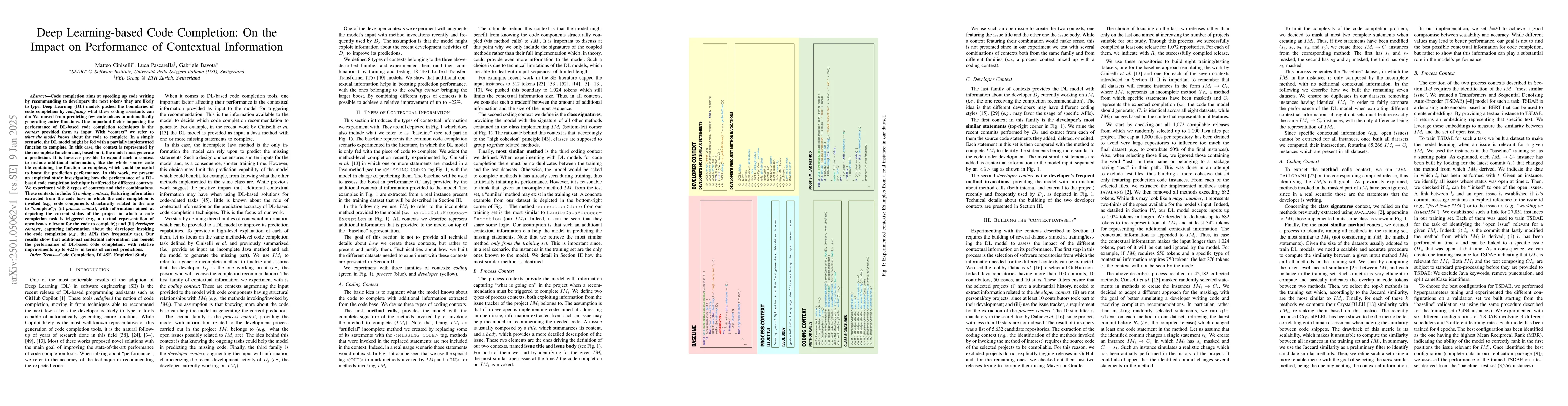 Thumbnail for Deep Learning-based Code Completion: On the Impact on Performance of
  Contextual Information
