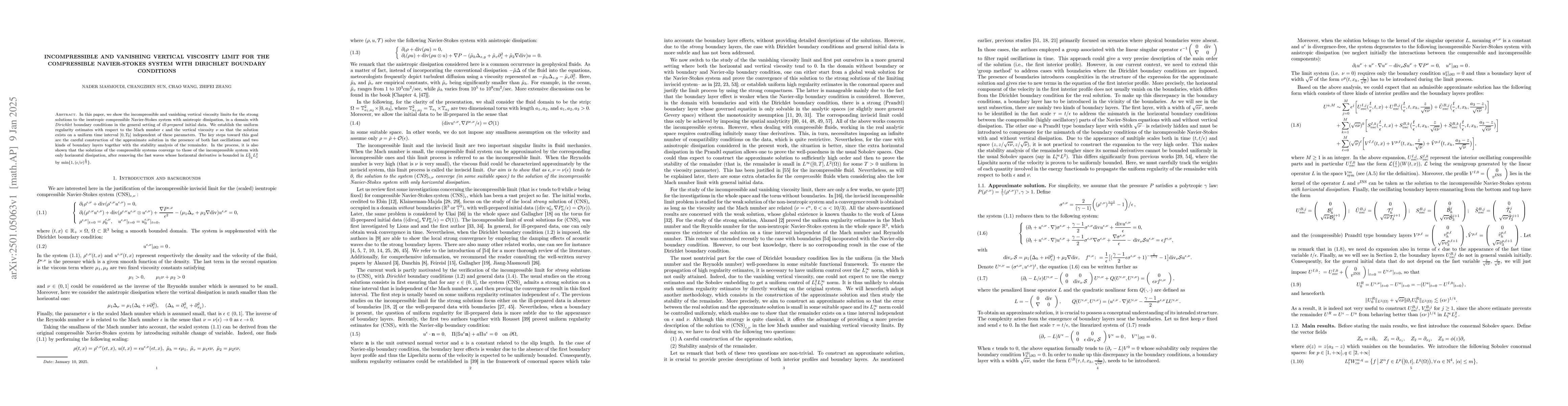 Thumbnail for Incompressible and vanishing vertical viscosity limit for the
  compressible Navier-Stokes system with Dirichlet boundary conditions