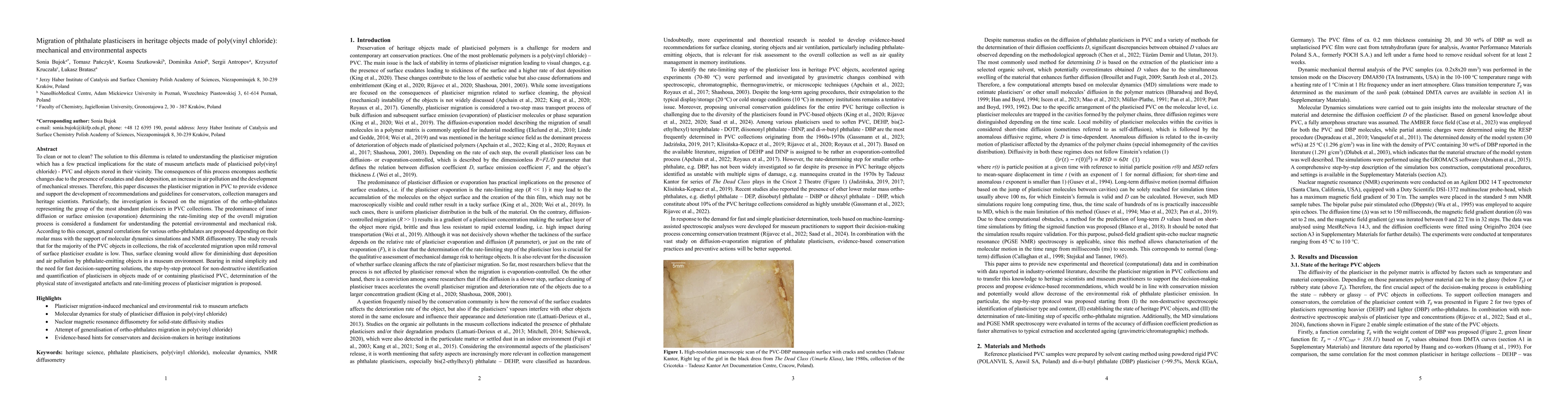 Thumbnail for Migration of phthalate plasticisers in heritage objects made of
  poly(vinyl chloride): mechanical and environmental aspects