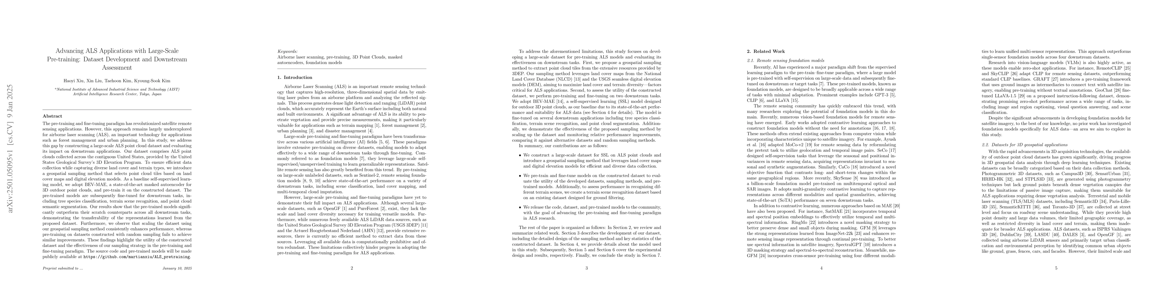 Thumbnail for Advancing ALS Applications with Large-Scale Pre-training: Dataset
  Development and Downstream Assessment