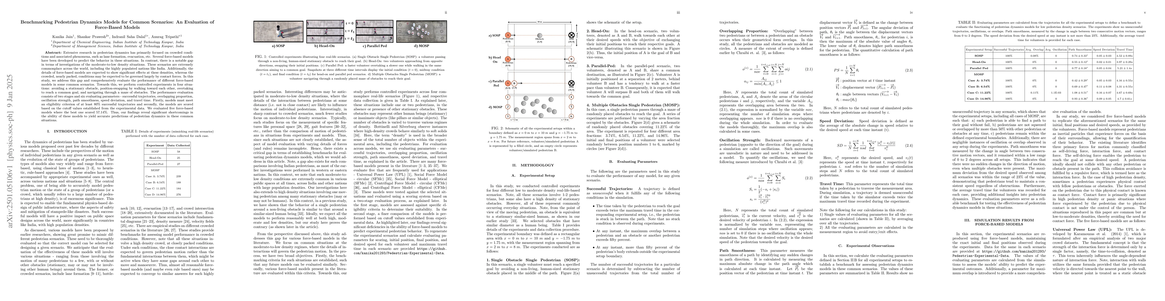 Thumbnail for Benchmarking Pedestrian Dynamics Models for Common Scenarios: An
  Evaluation of Force-Based Models