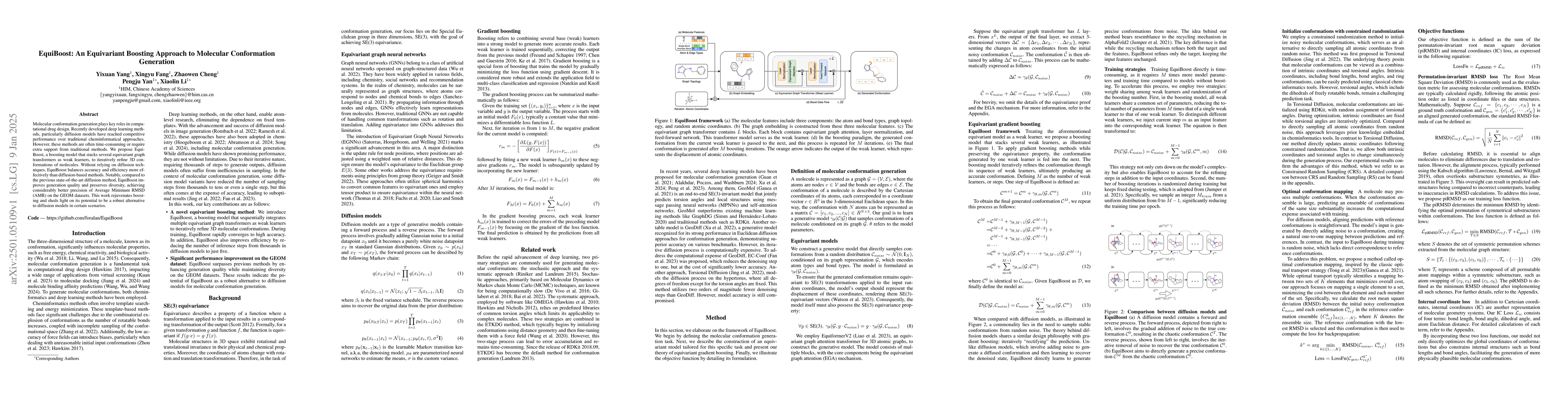 Thumbnail for EquiBoost: An Equivariant Boosting Approach to Molecular Conformation
  Generation
