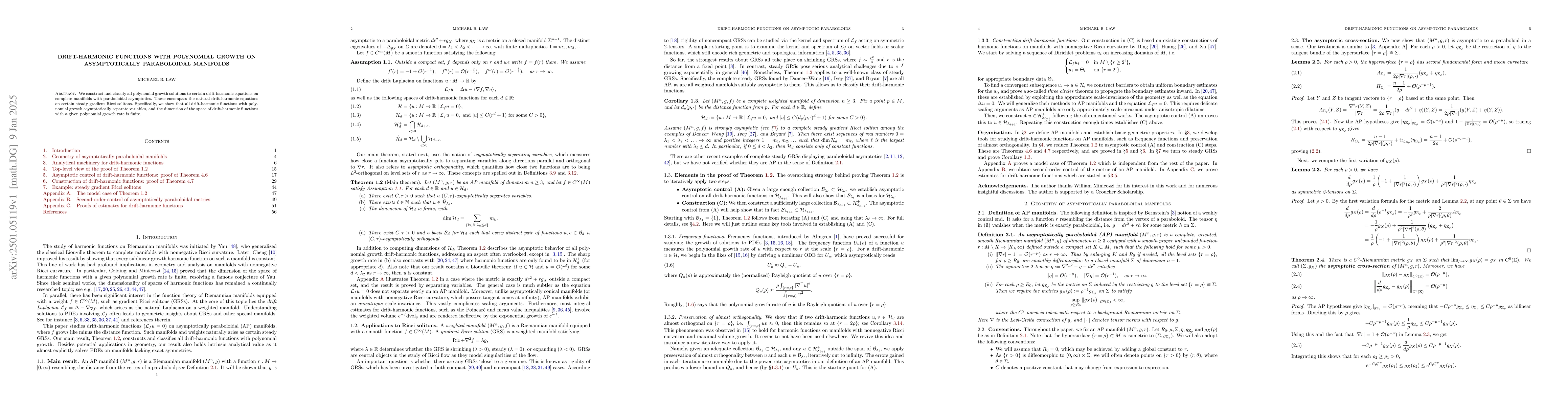 Thumbnail for Drift-harmonic functions with polynomial growth on asymptotically
  paraboloidal manifolds