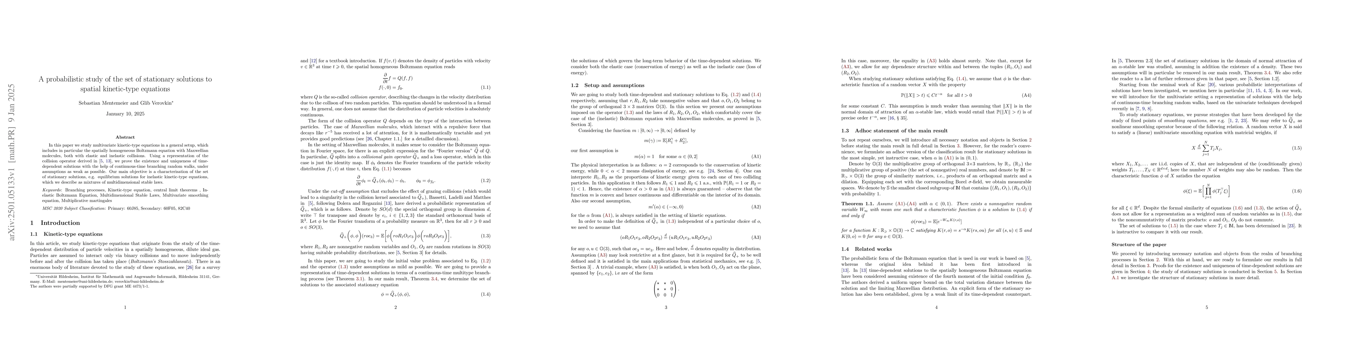 Thumbnail for A probabilistic study of the set of stationary solutions to spatial
  kinetic-type equations
