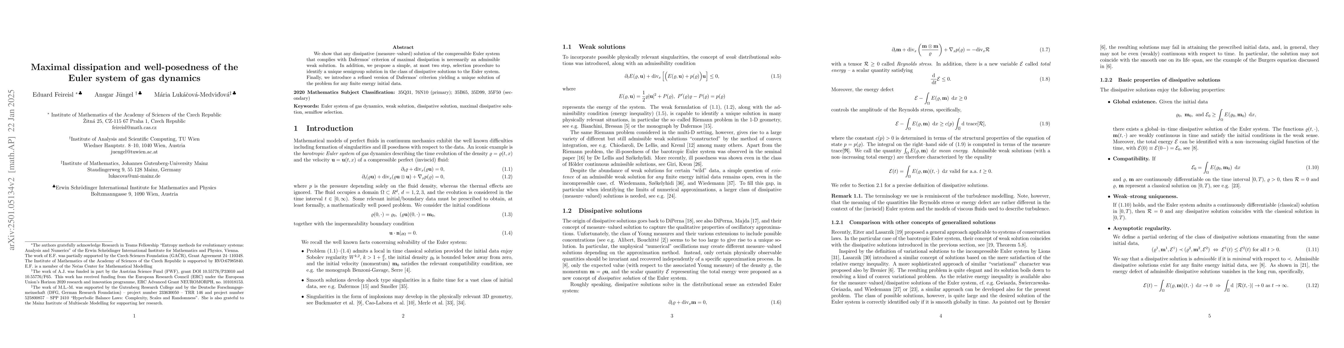Thumbnail for Regularity and well-posedness of the Euler system in gas dynamics for
  dissipative solutions