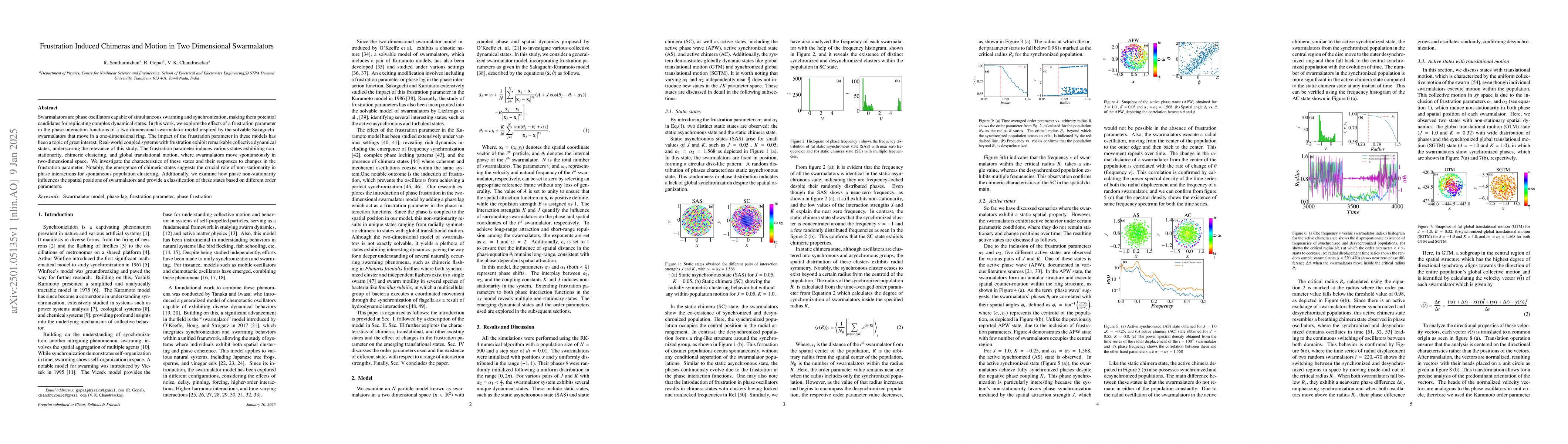 Thumbnail for Frustration Induced Chimeras and Motion in Two Dimensional Swarmalators