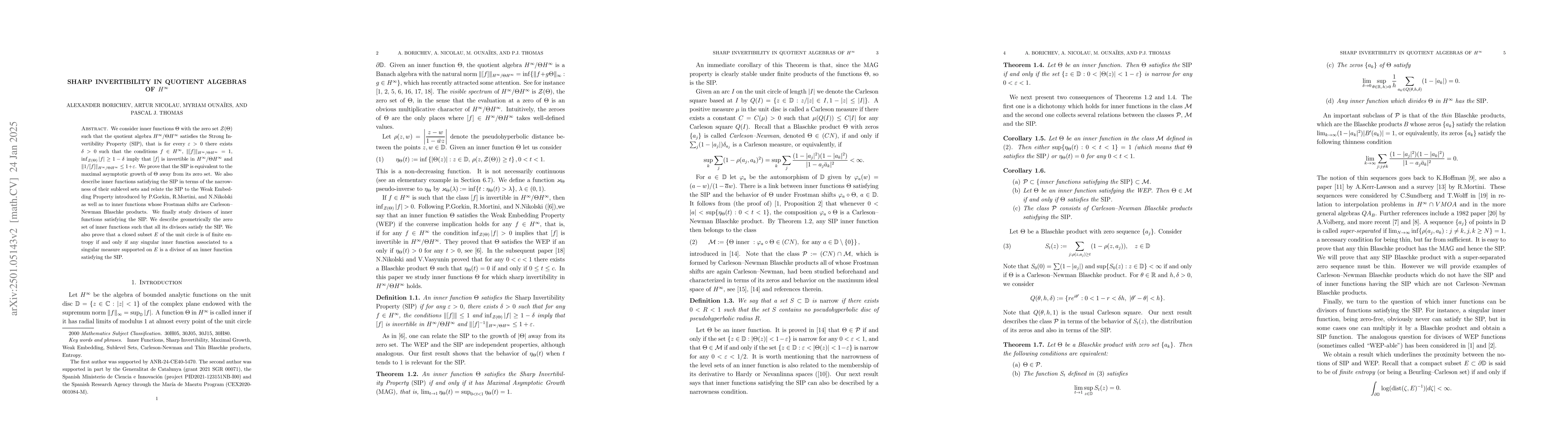 Thumbnail for Sharp Invertibility in Quotient Algebras of $H^\infty$