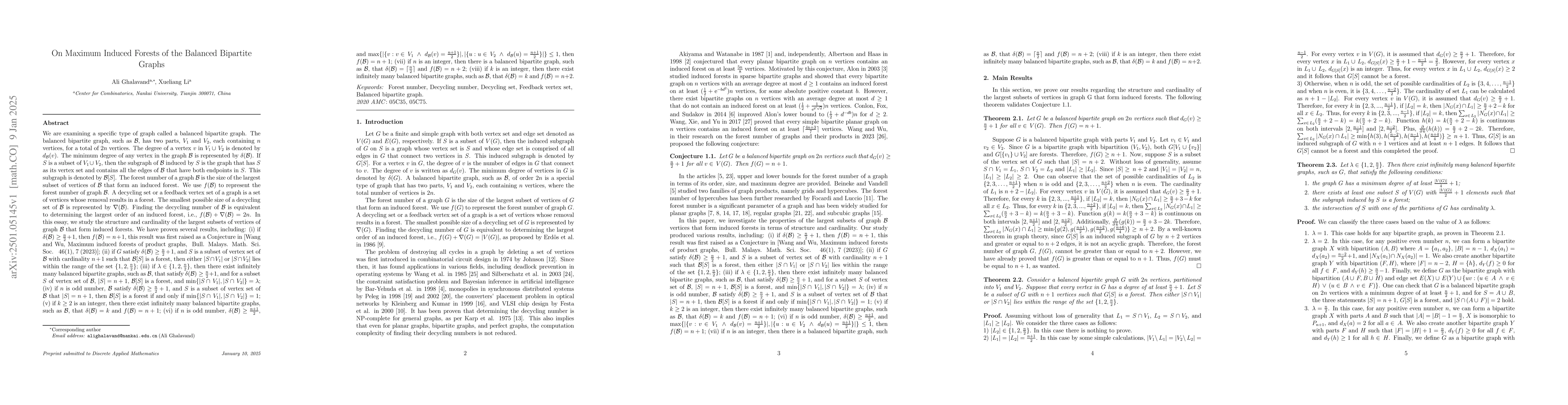 Thumbnail for On Maximum Induced Forests of the Balanced Bipartite Graphs