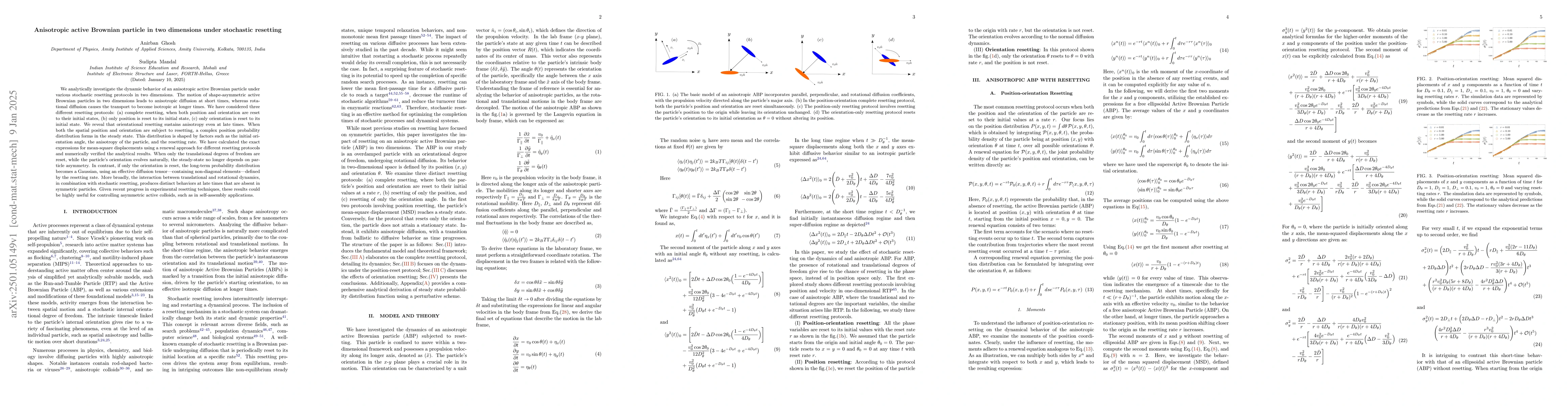 Thumbnail for Anisotropic active Brownian particle in two dimensions under stochastic
  resetting