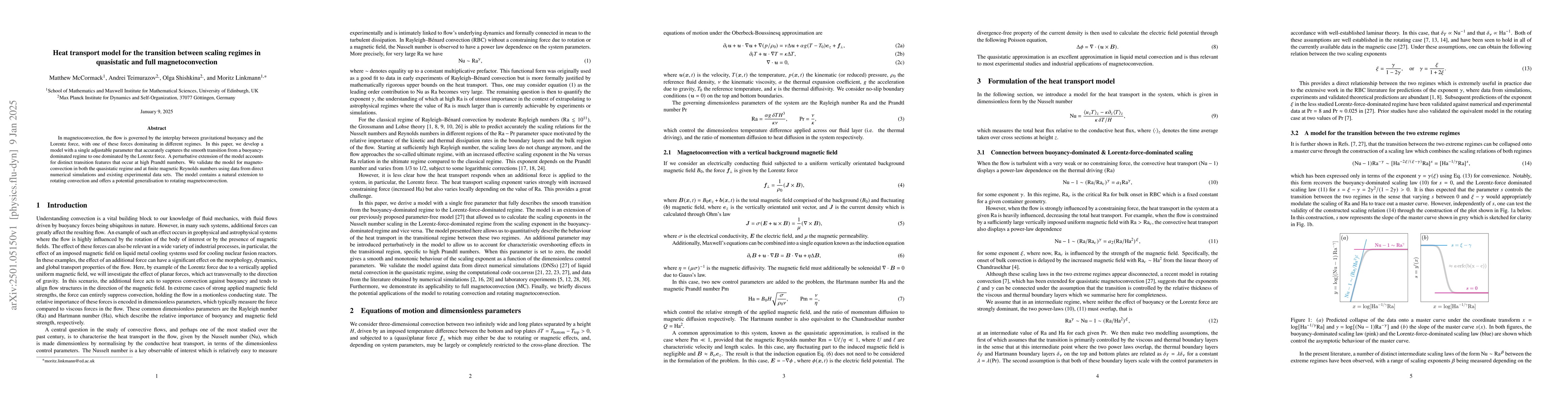Thumbnail for Heat transport model for the transition between scaling regimes in
  quasistatic and full magnetoconvection