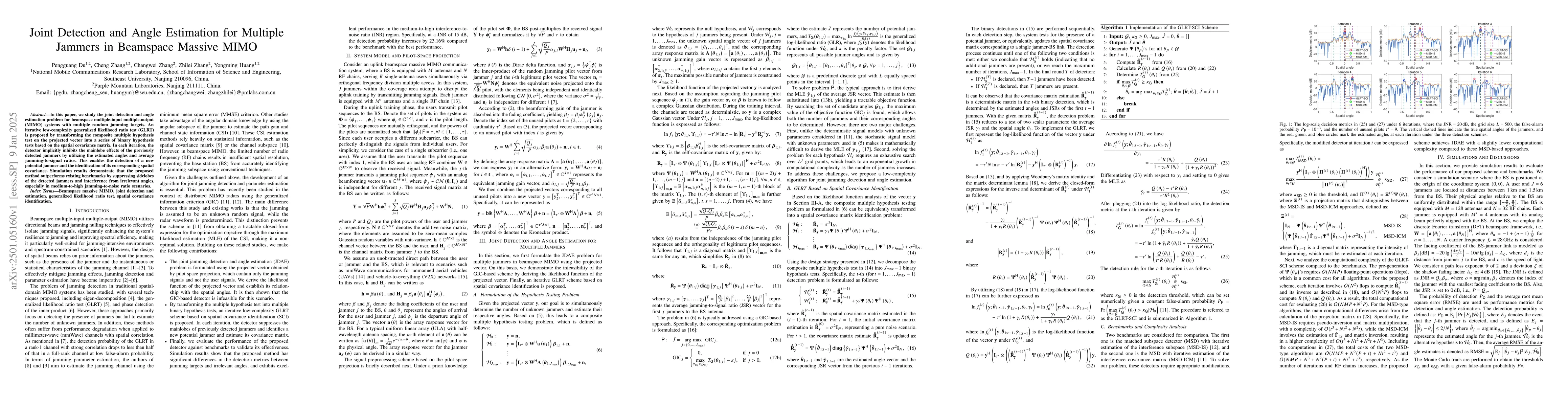 Thumbnail for Joint Detection and Angle Estimation for Multiple Jammers in Beamspace
  Massive MIMO
